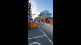 A group of pro-Palestine supporters arrive to the Eurovision Village in Malmö (Sweden) with a pacifist protest against the participation of Israel in the contest.