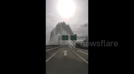 Highway 'waterfall' surprise after giant water columns obscure vision on expressway
