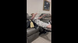 Hilarious sofa mishap at Lakeside Shopping Park as woman gets knocked over by recliner