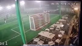Roof covering outdoor football pitch collapses during game