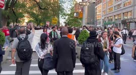USA: Palestine supporters and a large group of NYPD police gather in New York