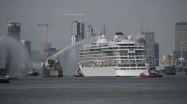 Majestic Viking Sea cruise ship arrives in London on the River Thames