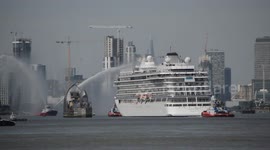 Majestic Viking Sea cruise ship arrives in London on the River Thames