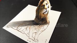 How to Draw a 3D Lion, Trick Art by Vamos