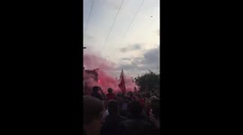 Liverpool fans hit by a Rocket Firework (alternative angle)