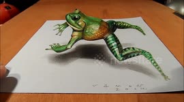 How I Draw a 3D  Jumping Frog, Anamorphic Illusion by Vamos