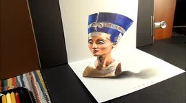 How I Draw 3D Bust of Nefertiti, Trick Art by Vamos