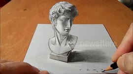 How I Draw  Bust of David 3D, Trick Art by Vamos