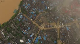 Aerial footage of major flooding in southern China