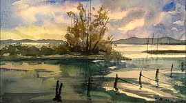 Lake, Painting Landscape in watercolour by Vamos