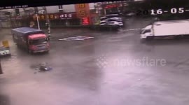Lucky man survives being run over by lorry