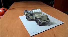 Drawing a 3D Willys MB Jeep, Trick Art by Vamos