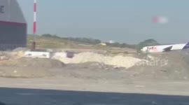 Cargo plane lands on fuselage at Istanbul Airport