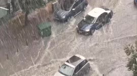 Thessaloniki pelted with hail as motorists battle flash floods in streets