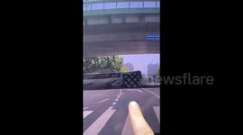 Terrifying moment dump truck crashes into school bus in eastern China