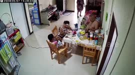 Ceiling collapses on family as they eat meal