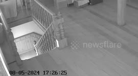 Terrified family find snake coiled around stair bannister rail