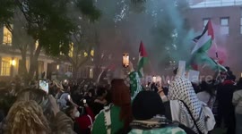 Pro-palestinian demonstrators chant 'I believe that we will win' at SOAS university