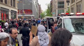 USA: Palestine supporters block NYPD van with arrested protester