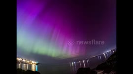 Class 4 geomagnetic storm creates stunning aurora over St Ives Cornwall.