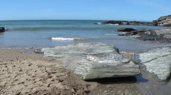 Trebarwith Strand in the heat wave , the sea is ``mediterranean`` in appearance