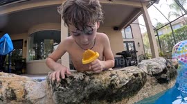Dad Blowing Perfect Underwater Air Bubble Ring in Slow Motion