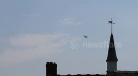 Spitfires flying over Wirksworth, Derbyshire, part of the Ecclesbourne Valley Railway Vintage Road and Rail Rally Battle of Britain Memorial Flight Flypast