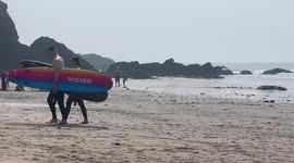 Brits flock to Cornwall beach as summer weather hits UK