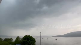 Thunder and lightning over Loch Long in west Scotland