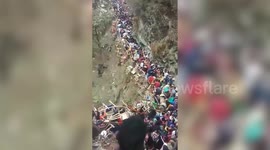 India: Massive pilgrim rush in northern India, wait in narrow lines on hillside route