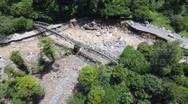 Aerial video: Padang-Bukittinggi National Road Access Totally Disconnected by Mount Marapi Lava Flood, 37 Died