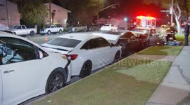 USA: Reseda Parked Cars Destroyed in Solo Crash