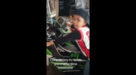 3-year-old boy tries to ride Grandad's ninja motorcycle