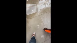 Flooded beauty shop in Shandong Province, China, amid cleanup efforts