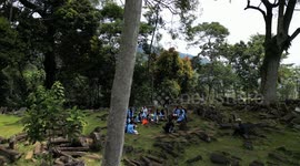 The Gunung Padang Pyramid Site In Indonesia  CIANJUR, INDONESIA - MAY 12: The Gunung Padang pyramid site in Cianjur, West Java, Indonesia, on May 12, 2024. Gunung Padang, also known as “mountain of enlightenment”, sits at the top of an extinct volcano and