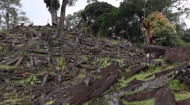 The Gunung Padang Pyramid Site In Indonesia  CIANJUR, INDONESIA - MAY 12: The Gunung Padang pyramid site in Cianjur, West Java, Indonesia, on May 12, 2024. Gunung Padang, also known as “mountain of enlightenment”, sits at the top of an extinct volcano and