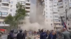 The moment the roof of a residential building collapsed in Belgorod was caught on video