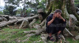 The Gunung Padang Pyramid Site In Indonesia  CIANJUR, INDONESIA - MAY 12: The Gunung Padang pyramid site in Cianjur, West Java, Indonesia, on May 12, 2024. Gunung Padang, also known as “mountain of enlightenment”, sits at the top of an extinct volcano and