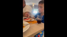 Little boy battles with a briny intruder in the all-you-can-eat arena