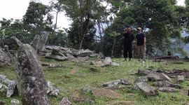 The Gunung Padang Pyramid Site In Indonesia  CIANJUR, INDONESIA - MAY 12: The Gunung Padang pyramid site in Cianjur, West Java, Indonesia, on May 12, 2024. Gunung Padang, also known as “mountain of enlightenment”, sits at the top of an extinct volcano and