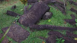 The Gunung Padang Pyramid Site In Indonesia  CIANJUR, INDONESIA - MAY 12: The Gunung Padang pyramid site in Cianjur, West Java, Indonesia, on May 12, 2024. Gunung Padang, also known as “mountain of enlightenment”, sits at the top of an extinct volcano and