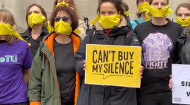 Female victims of confidentiality agreements stage protest outside High Court in London