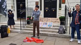 Hong Kong pro-democracy activist speaks at rally held after China spy case in London