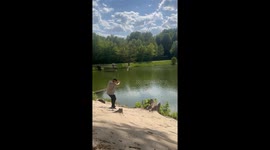 Man's swinging adventure ends with a SPLASHING fail
