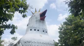 'Chiken Church' on a hill looking at the World Heritage site Borobudur temple in Indonesia.