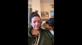 Surprise sniff: dog gets a taste of his own medicine
