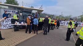 'Stop Arming Israel' protesters clash with police outside factory in Glasgow