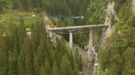 Railway viaduct blown up because of moving mountains in Switzerland