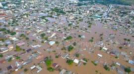 Drone footage shows extent of damage caused by flooding in Brazil's Porto Alegre