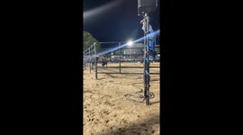 Rodeo close call: Cowboy knocked over by PBR bull